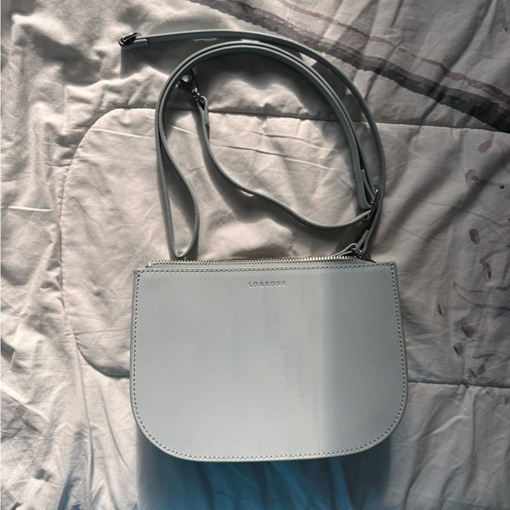 Lo & Sons Waverley 2 - Larger Size - Desert Blue Saffiano Leather with Silver
